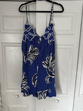 Anthropologie Blue White Black Floral Romper